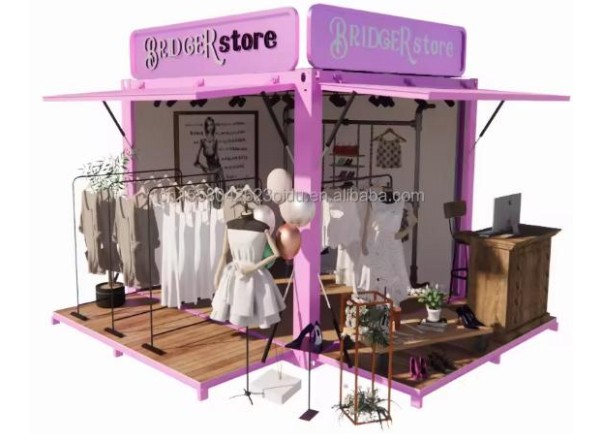 Container Gebäude – Bridger Store · Pink Boutique-Container mit Vordach & Präsentationsfläche