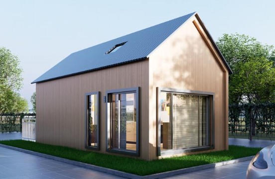 Tiny Villen – Kompakt-Villa · Holzfassade · Metalldach · Gaube