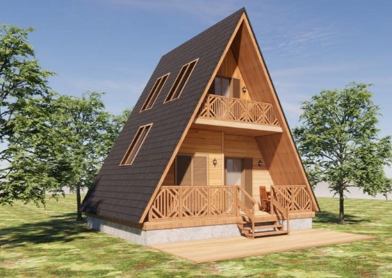 Tiny Villen – A-Frame-Villa · Holzfassade · Satteldach · mit Balkon