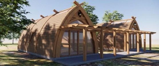 Tiny Villen – Dome-Villa · gewölbtes Holzdach · Pergola · Familien-Variante