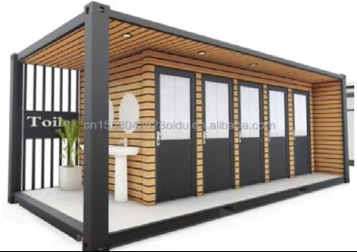 WC & Duschcontainer – Sanitär-Container · Mehrkabinen-Toilette · Holz-Fassade · für Baustellen & Events